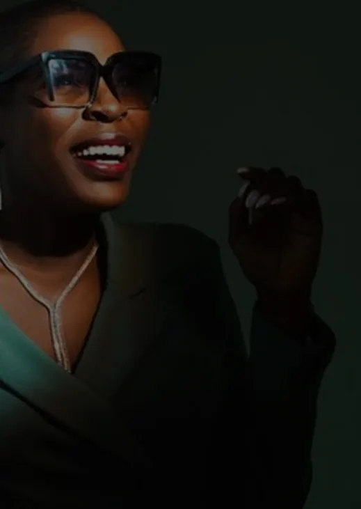 Editorial portrait in green suit